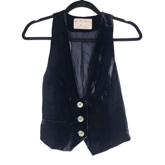 Free People We the Free Black Velvet Libby Button Front Vest Size XS NWT - Picture 1 of 3